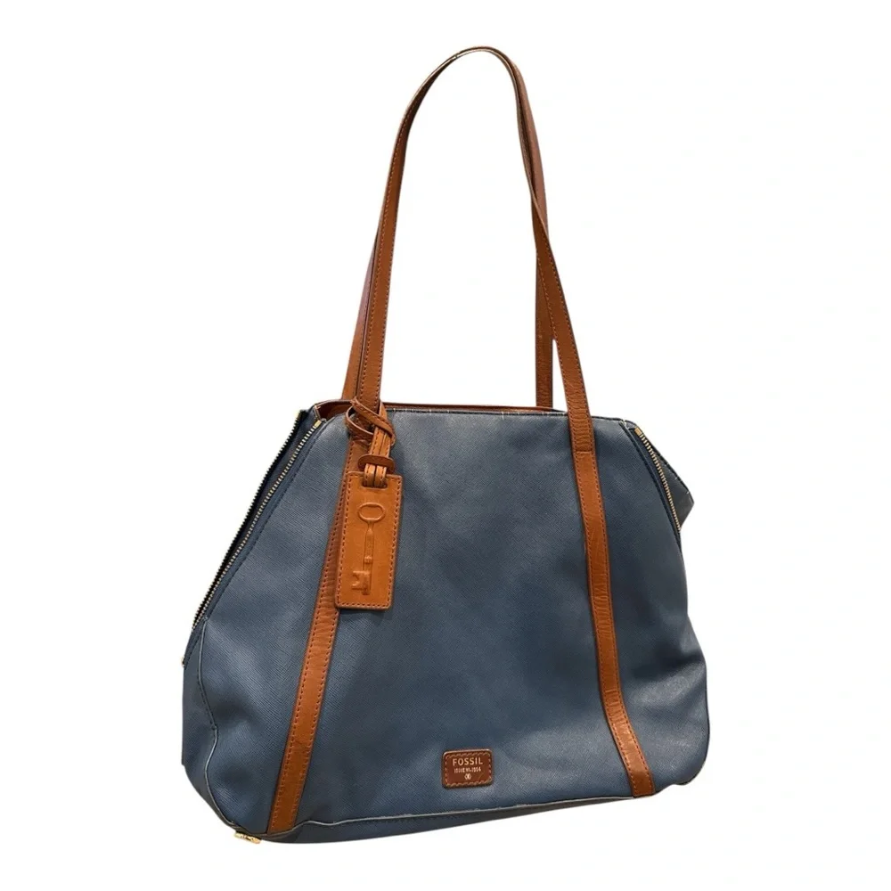 Fossil Blue travel‎ Tote with Brown Straps